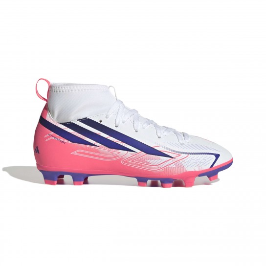Adidas F50 Hyperfast Club Mid FG/MG J - Branco/Roxo/Rosa